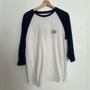 Vans Men's Long Sleeve Navy and White Tee